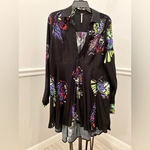 Free people vintage tunic high low hem butterfly print